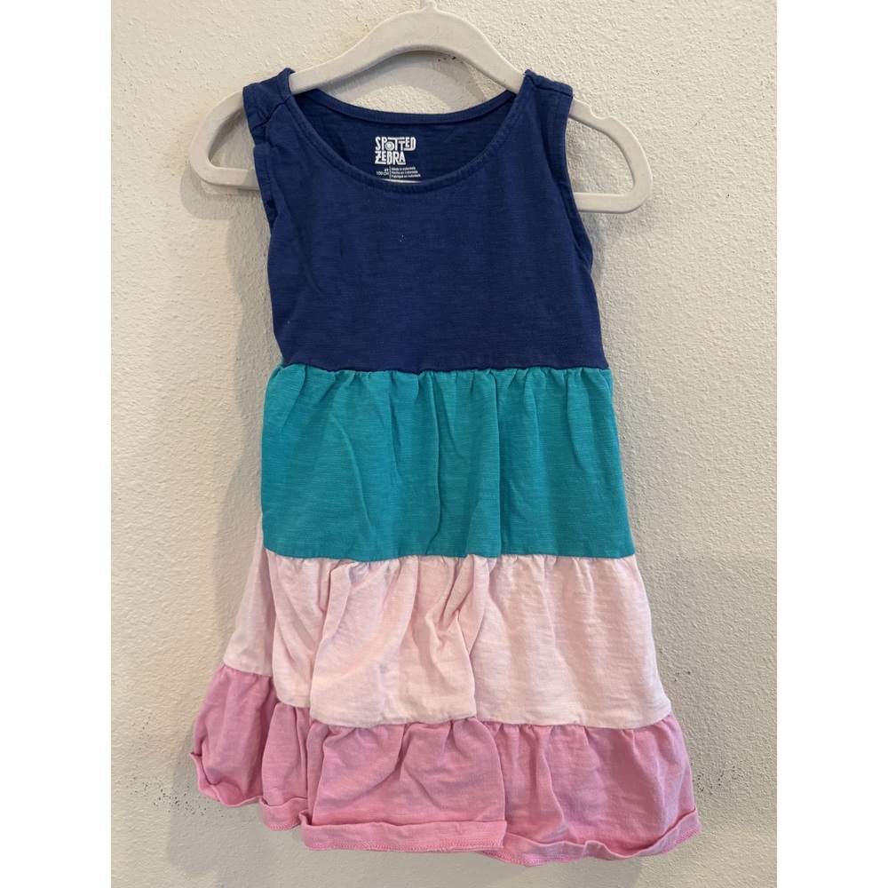 Spotted Zebra Girls Colorblock Tiered Dress Blue Green Pink 4T